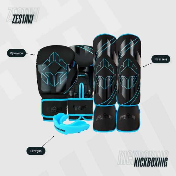 Zestaw treningowy do Kickboxingu Ground Game Czarny/Niebieski Set