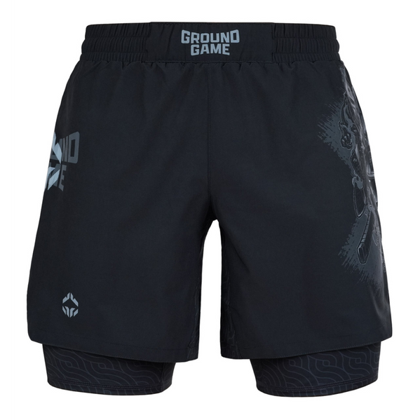 Spodenki treningowe męskie Ground Game 2w1 Samurai Shadow Czarne