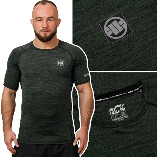 Rashguard z krótkim rękawem męski Pit Bull Performance Pro Plus New Logo Oliwkowy